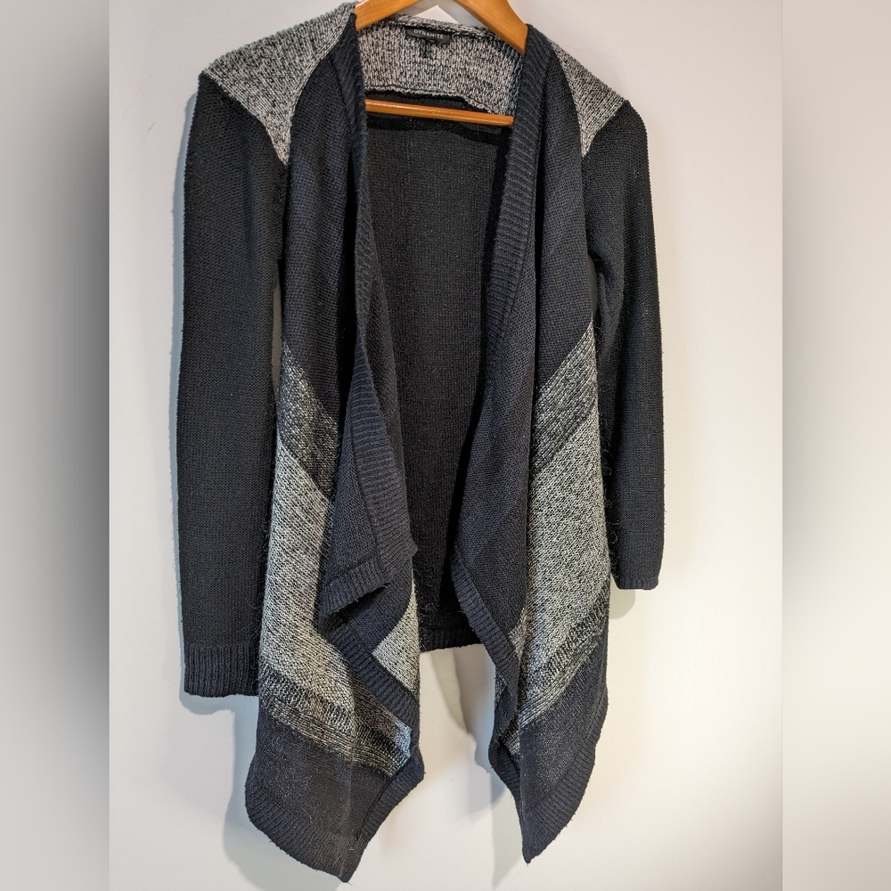 Dynamite Black & Grey Striped Open Front Cardigan